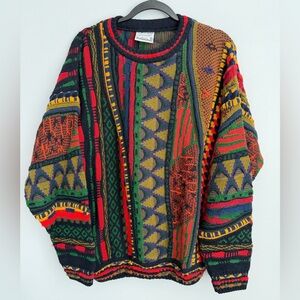 Vintage Kalaroo Sweater Mens M Multicolor 3D Knit WOOL Crewneck 90s.